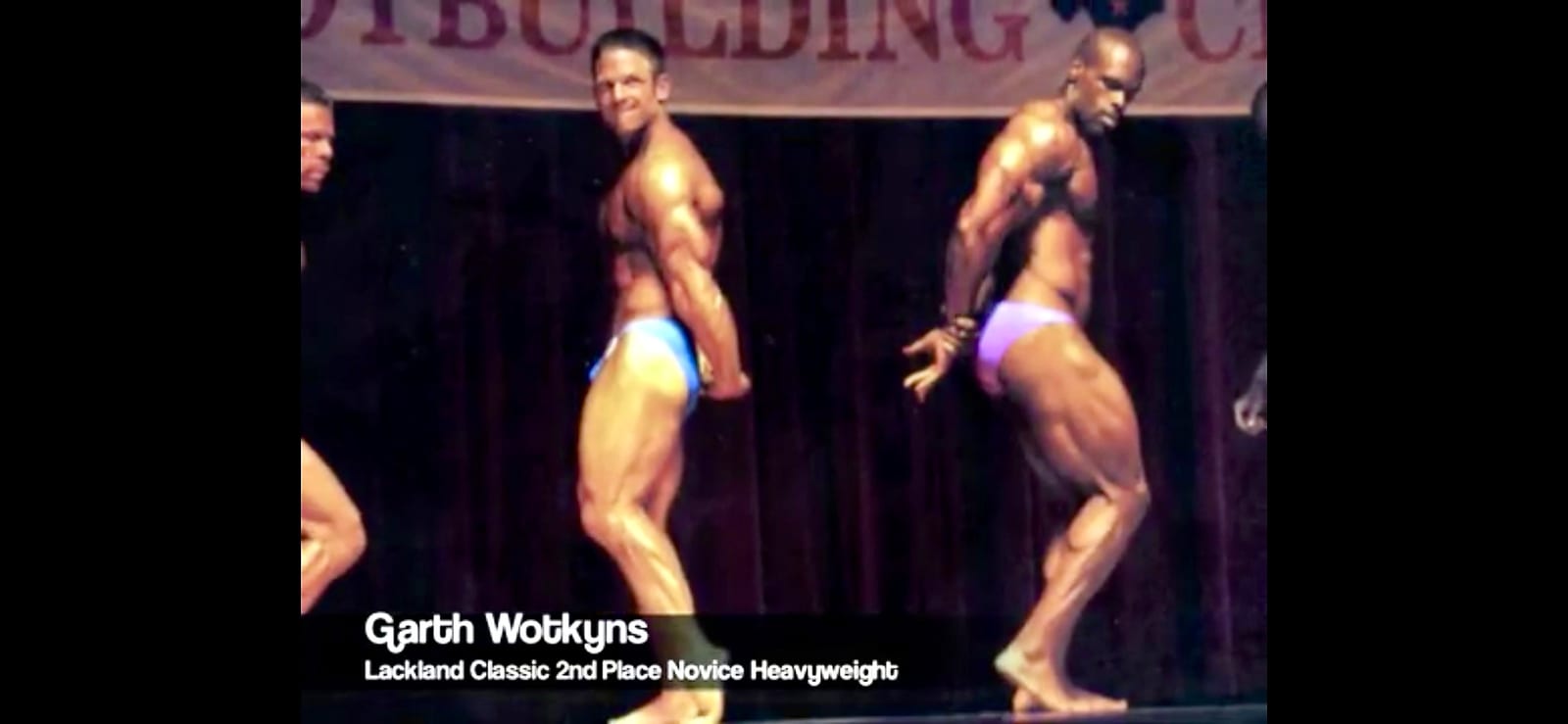 Stage posing routine at the bodybuilding night show