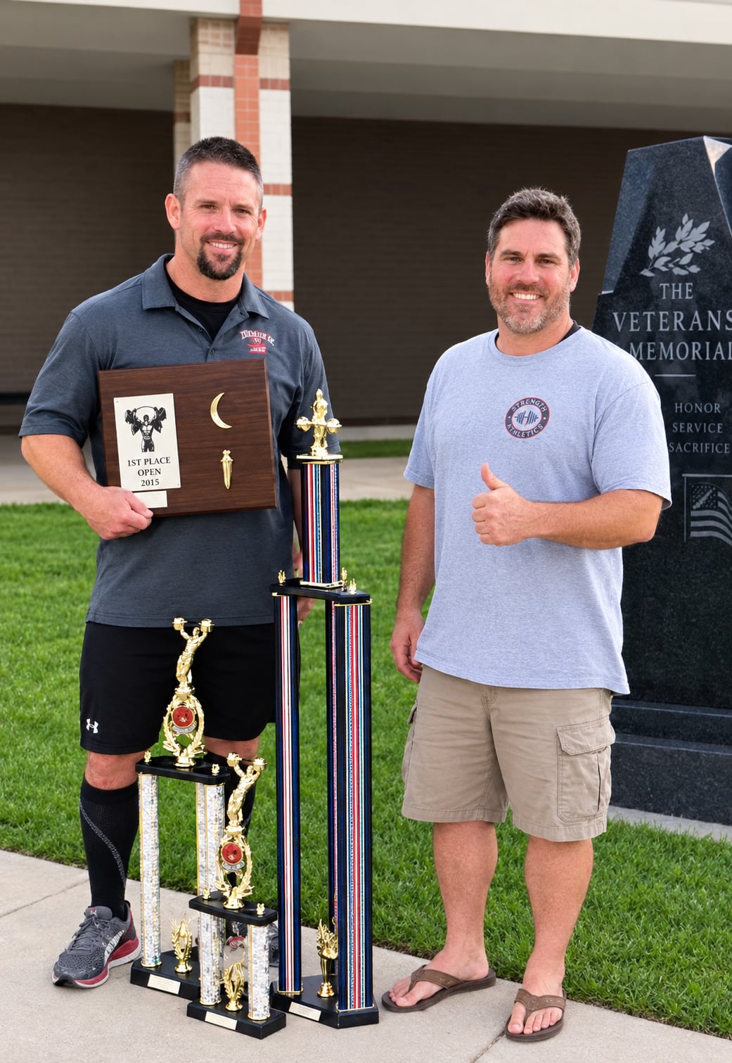 Garth W. and Mike H. with their trophies at the 2013 NASA powerlifting meet